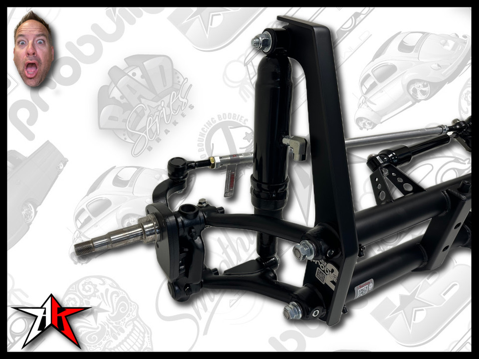 Airkewld Link Pin Front Air Ride Kit installed on a classic VW Beetle front beam