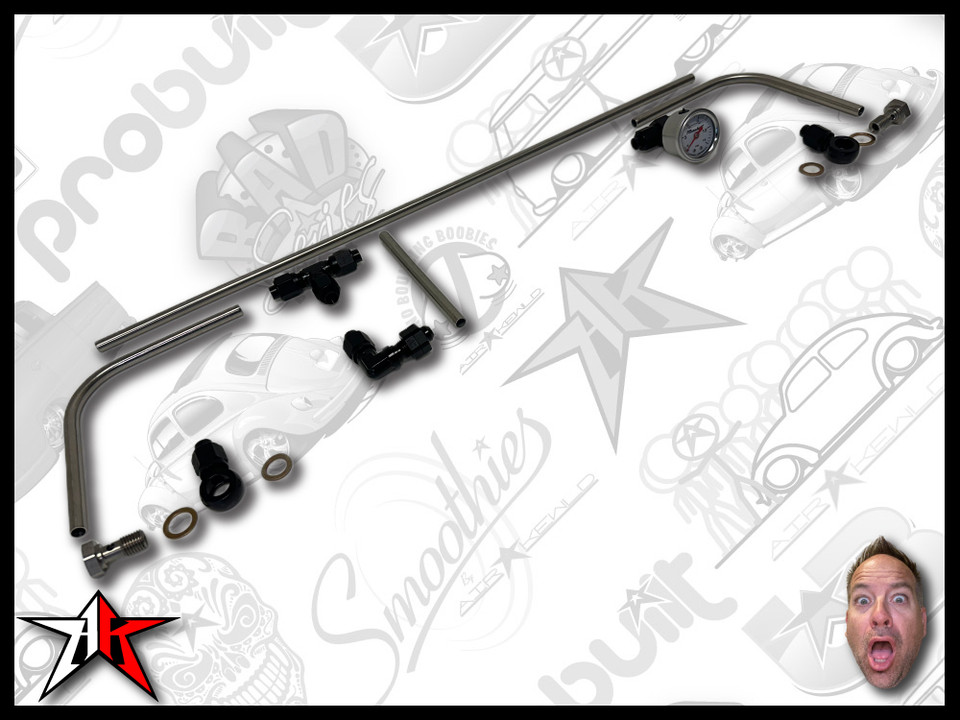 Flat-lay of all components in the Airkewld Engine Bay Hardline Kit