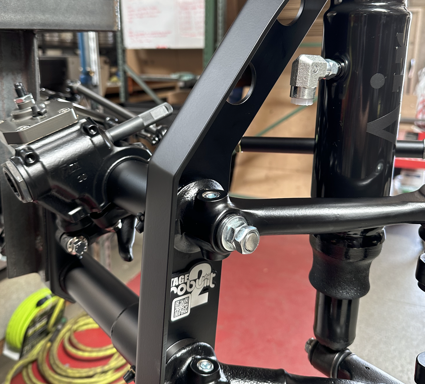 Air lines connected and routed clear of suspension travel, ready to soap-test