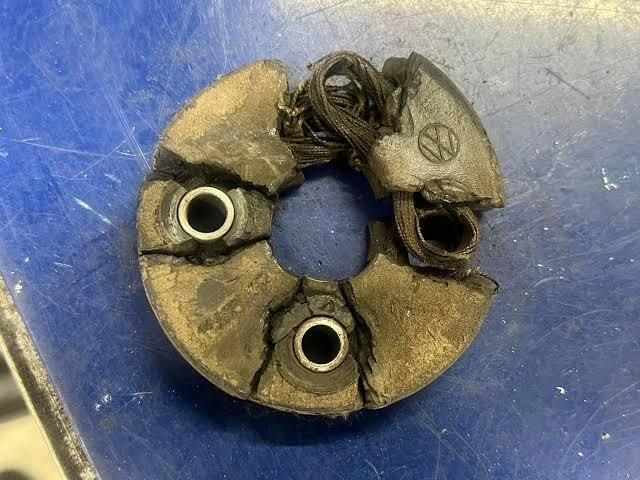 cracked VW steering coupler rag joint close-up