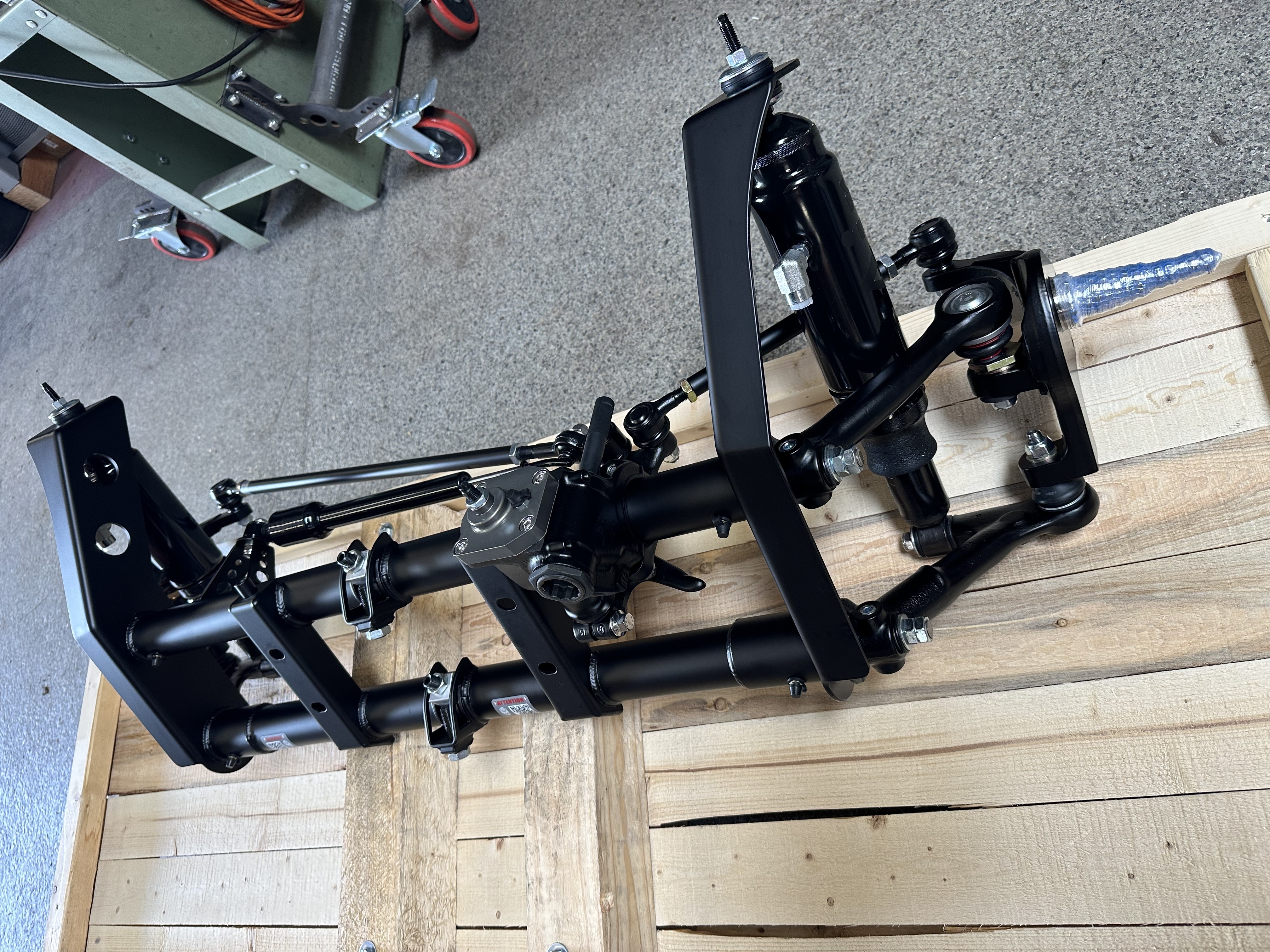 Airkewld Ball Joint Front Air Ride Kit installed on a classic VW Beetle front beam