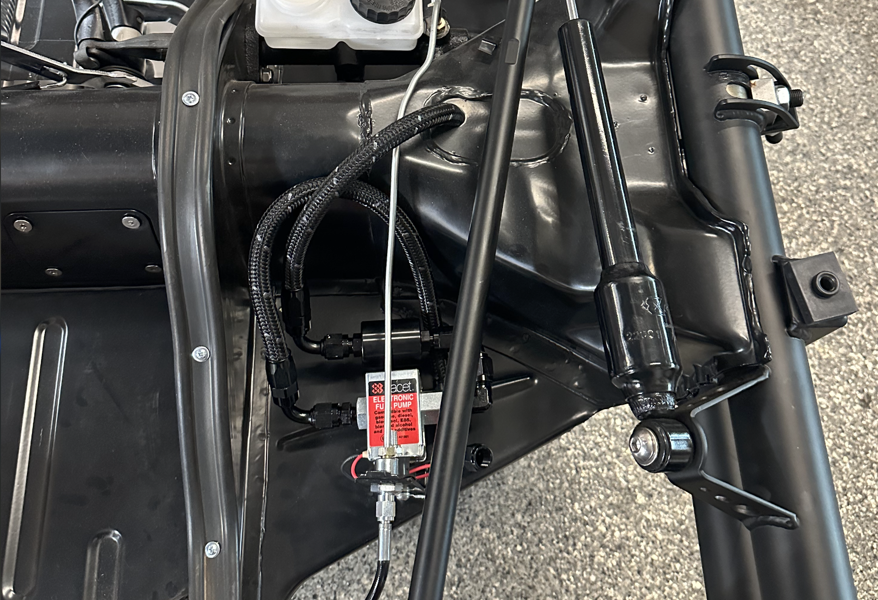 Airkewld Chassis Fuel Line Kit installed in a classic VW chassis