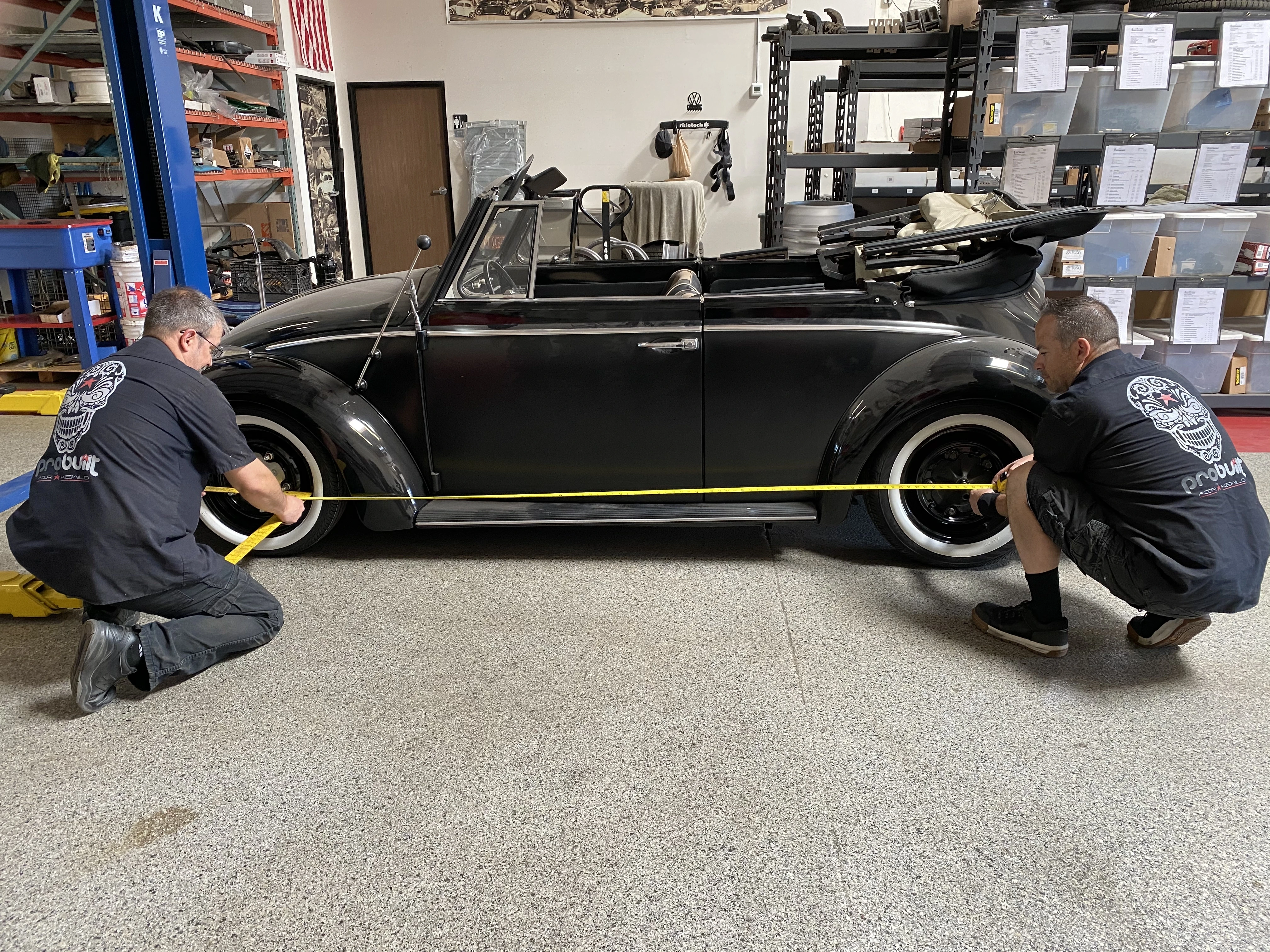 Airkewld shop bay alignment setup on a classic VW Beetle