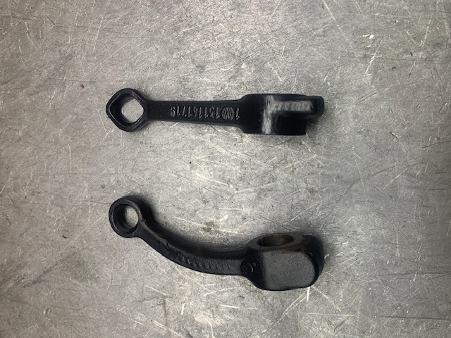 Side-by-side comparison of curved 6V VW clutch lever versus straight 12V VW clutch lever