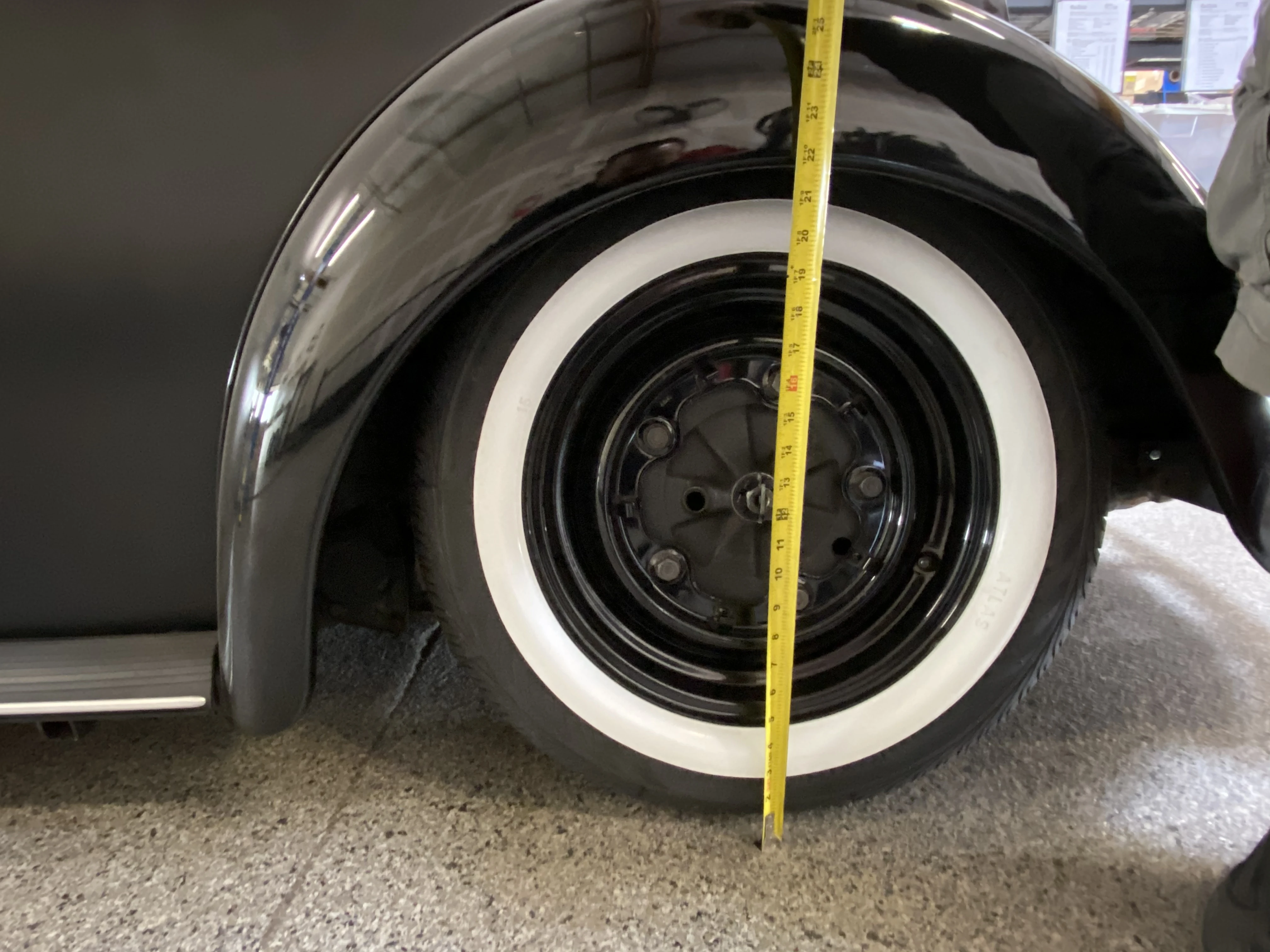 Tape measure on a classic VW Beetle ride-height check