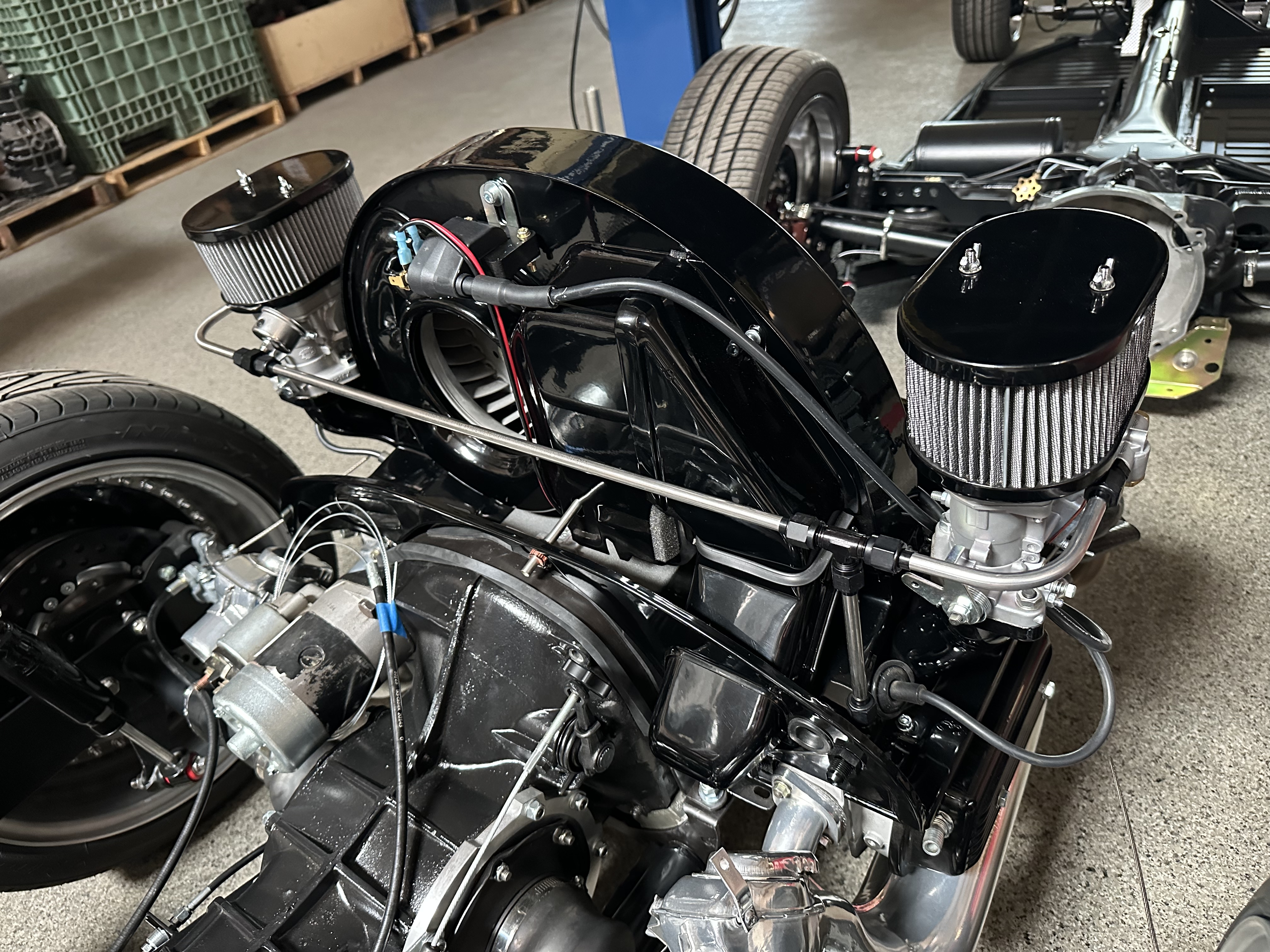 Airkewld Engine Bay Hardline Kit installed in a classic VW engine bay